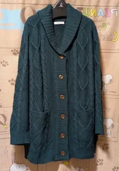 soulberry☆ダークグリーン ケーブルニットカーディガン☆LL