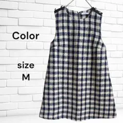 美品☆ Color チェック柄 ツイード ノースリーブワンピース チュニック Mのサムネイル