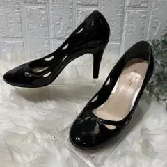 ジルスチュアート パンプス エナメル ヒール 黒 ブラック 23.5cm