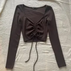 ZARA ザラ ギャザー リブ地 トップス ブラウン