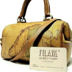 プリマクラッセ　2WAY ミニボストンバッグ ジオマップ 世界地図 PVCレザー