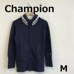 最終　A0106B09【Champion】ジップアップパーカー　M　紺×グレー
