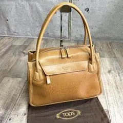 本物☆TOD's トッズ ロゴ レザー ハンドバッグ ミニトートバッグ ブラウン