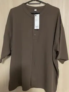 GU ボクシーヘンリーネックT (5分袖) ブラウン L
