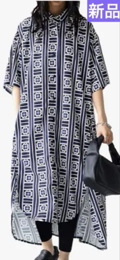 新品♡アンティカ パターントルソ レトロ柄 ロングフレアワンピース 花柄シャツ