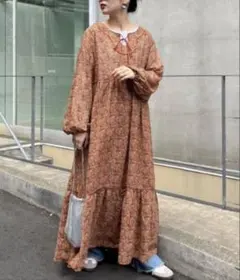 【美品】ヴィンテージフラワー柄パイピングティアードワンピース