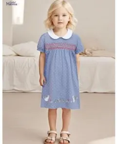 130白襟 刺繍 サマーワンピース 女の子 ふんわり袖 フォーマル 水玉 半袖