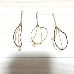 二連ゴールド＆カラー　コイン＆クロス　アンクレット　3点セット