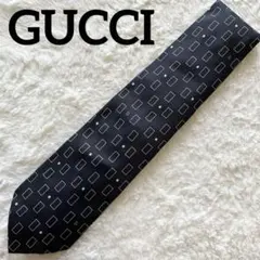GUCCI グッチ シルク100% G柄 ロゴ スクエア柄 ネクタイ ブラック