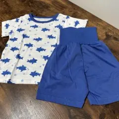 腹巻付 半袖パジャマ 上下セット サメ柄 ブルー 80cm 西松屋　寝冷え防止