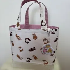 昭和レトロ　手ぬぐいリメイク　ハンドメイドミニトートバッグ　桜　柴犬チャーム付