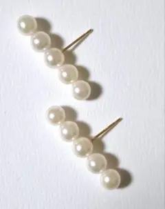 K18 5連パールピアス あこや真珠