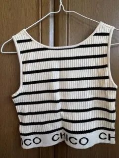 CHICO ストライプ クロップドニットベスト