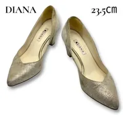 お手頃価格✨DIANA パンプス ゴールド 光沢 チャンキーヒール 23.5cm