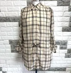 【STYLE ME】東京スタイル長袖チェニックLベージュチェック薄地W紐リボンのサムネイル