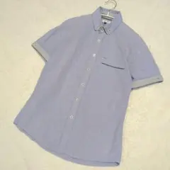 a.v.v HOMME ボタンダウン半袖シャツ M ブルー 綿100% ボーダー