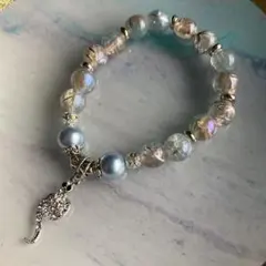 No.1191　ヘビのブルーブラウンビーズブレスレット　16cm