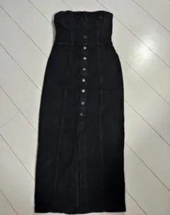 ZARA ベアトップ デニムワンピース ロングワンピース S ブラックのサムネイル