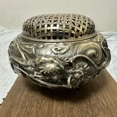 七宝焼　安藤七宝店　象嵌　青色香炉　時代箱付　F　R5554 七宝焼 安藤七宝店 SILVER刻印 鳥文 鶴首瓶 M R7718