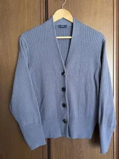 ships ブルーグレー リブ編み 長袖カーディガン