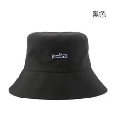 バケットハット　黒　シンプル　ロゴ　日焼け防止