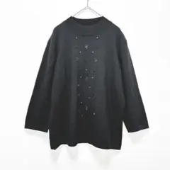 ロジカ 長袖ニット 黒 L ビーズ装飾 クルーネック セーター