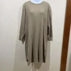 UNIQLO ワッフルクルーネック長袖ワンピース L ベージュ ロング丈