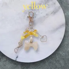 リボンリボン　チャーム【イエロー】ストラップ　キーホルダー