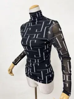 【幾何学】新品　社交ダンス　レッスン　ボトルネックカットソー　黒X白ｓ054