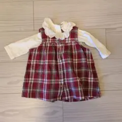 赤と白のチェック柄ワンピース・ロンパースセット　70 H&M　女の子