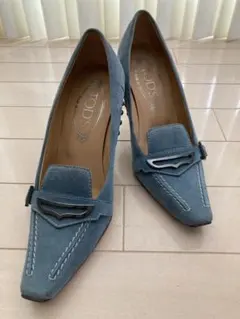 ☆TOD'S トッズ☆ スエード 青 スクエアトゥ パンプス
