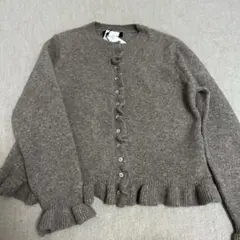 zara フリルトリム　ニットカーディガン　ミンク