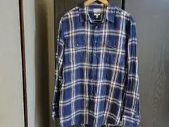 90's USA古着　長袖シャツ　ネイビー　チェック柄　⑩