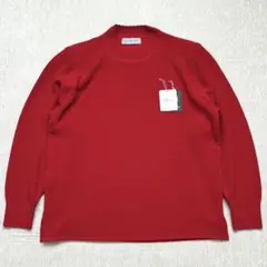 ウールニット　カシミヤ混　薄手セーター　レトロデザイン　日本製　レッド　美品