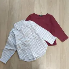 COMME CA ISM チェック柄シャツと赤トップスセット　100