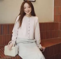 ナチュラルビューティーベーシック ハートボタンニットジャケット ピンク NBB