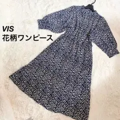 VIS ビス　小花柄ラウンドネックロングワンピース　フラワー　総柄