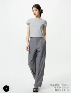 新品 タックワイドパンツ 丈長め グレー XL レディース WOMAN