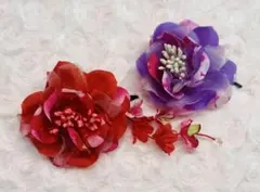 和風花飾り 七五三　赤と紫 の髪飾り2個セット