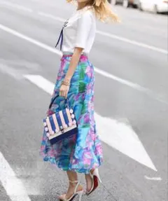 美品 ☆ シフォン フラワープリント ロングスカート Lサイズ