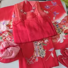 七五三３歳女の子正絹着物と被布と巾着（長襦袢付き）