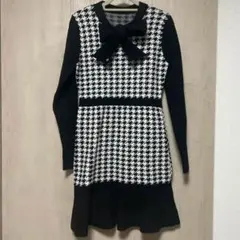 お値下げ♪ ミシェルマカロン　千鳥格子リボンニットワンピース