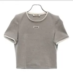 MIU MIU 21ss カットソー 刺繍ロゴ☆Miu Miu☆コットンクロップTシャツ☆グレー (MiuMiu/T