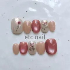 No.471ベリーショート　ネイルチップ　ピンク　ホワイト　お花　マグ　冬