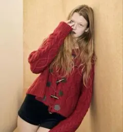 épine cable knit cardigan red