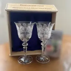 【未使用】ボヘミアングラス　ボヘミアクリスタル　切子ペア ワイングラスPK500