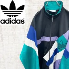 BY122《80s》アディダス　トラックジャケット　刺繡トレフォイルロゴ　万国旗
