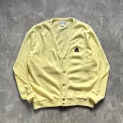 希少 90s IZOD 古着 アクリルカーディガン 刺繍ロゴXL レモンイエロー