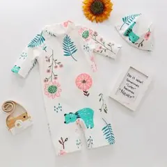 爽やかな花柄(110cm)ベビー水着　オールインワン　ロンパース　半袖 プール