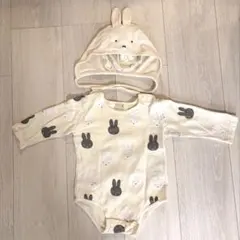 petit main ミッフィー柄ロンパース 80 ボンネット付き